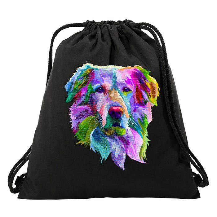 Colorful Golden Retriever Drawstring Bag