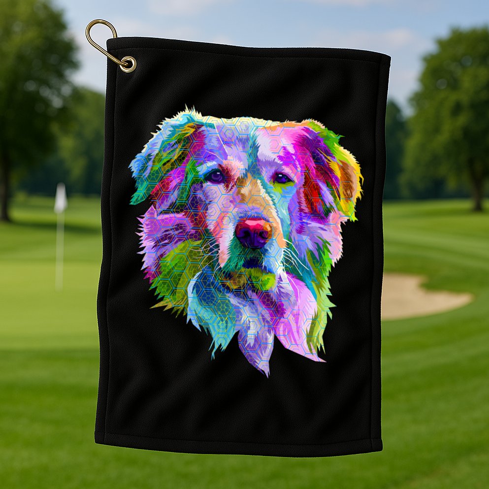 Colorful Golden Retriever Golf Towel