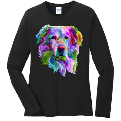 Colorful Golden Retriever Ladies Long Sleeve Shirt