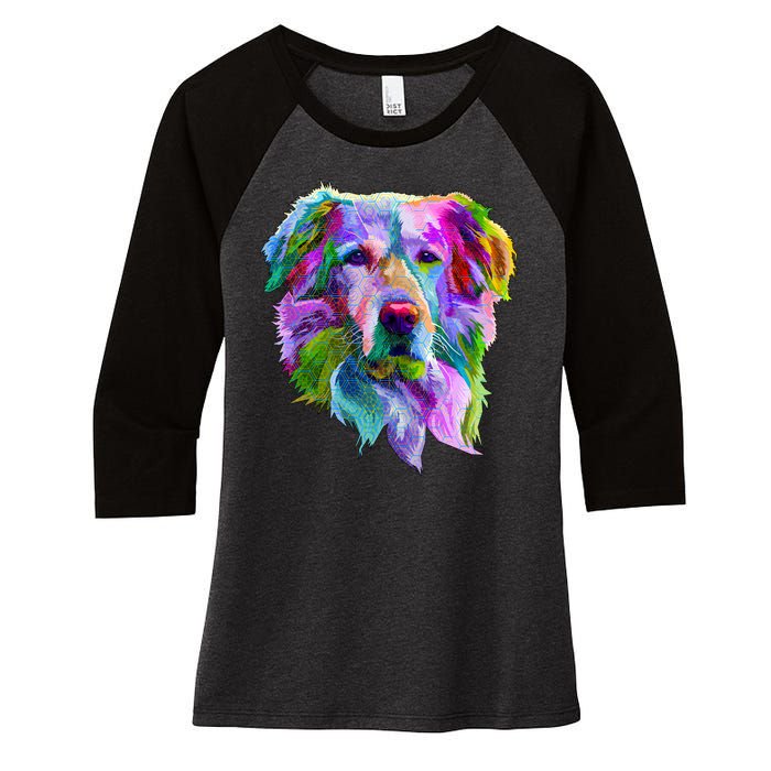 Colorful Golden Retriever Women's Tri-Blend 3/4-Sleeve Raglan Shirt