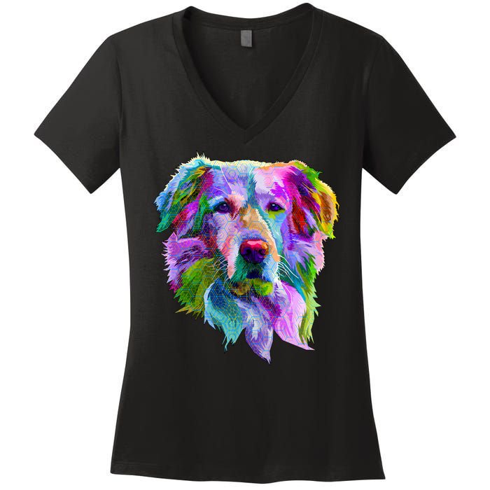 Colorful Golden Retriever Women's V-Neck T-Shirt