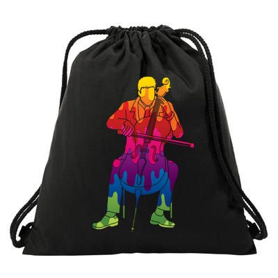 Colorful Guy Playing The Cello Drawstring Bag