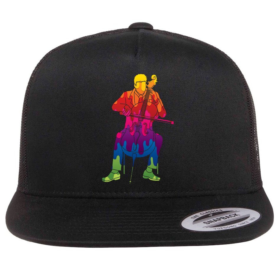 Colorful Guy Playing The Cello Flat Bill Trucker Hat