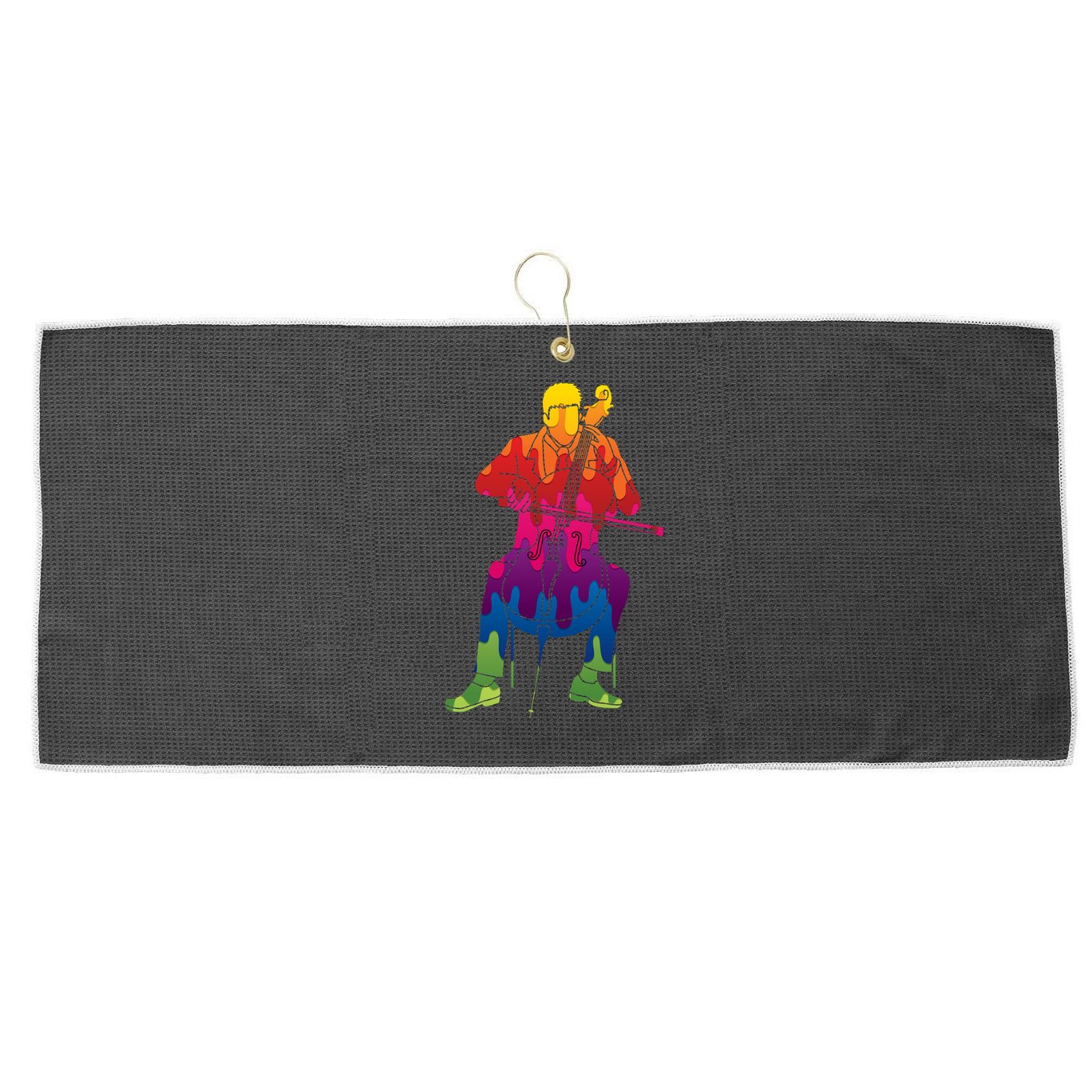 Colorful Guy Playing The Cello Large Microfiber Waffle Golf Towel