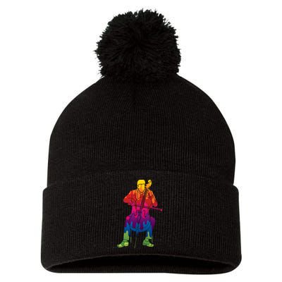 Colorful Guy Playing The Cello Pom Pom 12in Knit Beanie