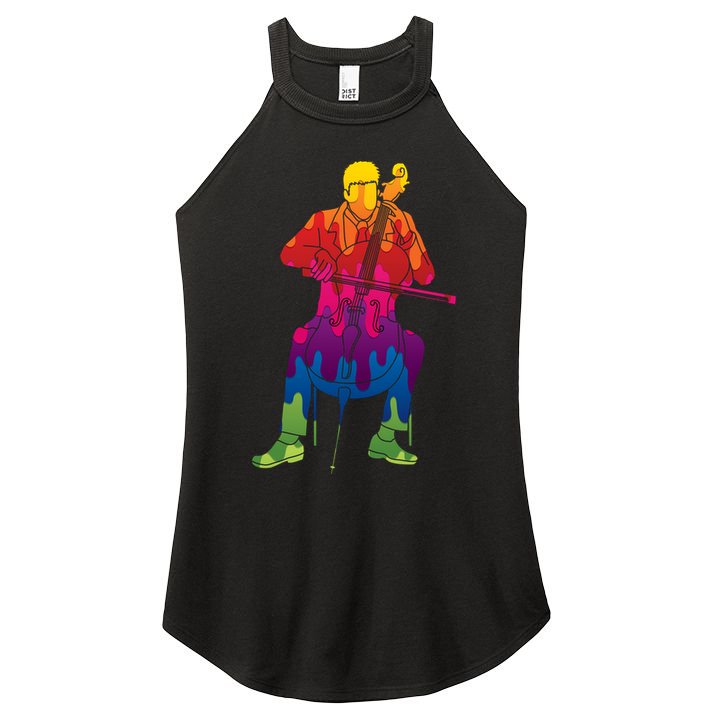 Colorful Guy Playing The Cello Women's Perfect Tri Rocker Tank