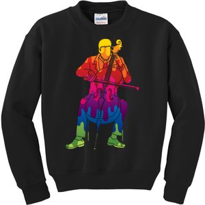 Colorful Guy Playing The Cello Kids Sweatshirt