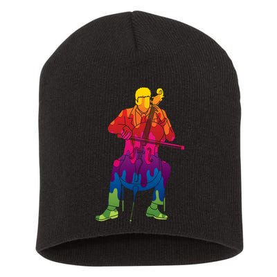Colorful Guy Playing The Cello Short Acrylic Beanie