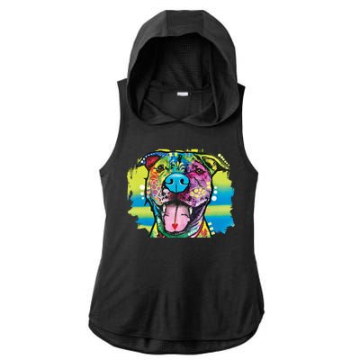 Colorful Happy Pitbull Ladies PosiCharge Tri-Blend Wicking Draft Hoodie Tank