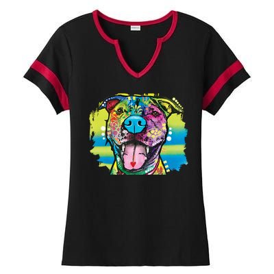 Colorful Happy Pitbull Ladies Halftime Notch Neck Tee