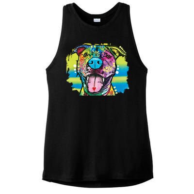 Colorful Happy Pitbull Ladies PosiCharge Tri-Blend Wicking Tank