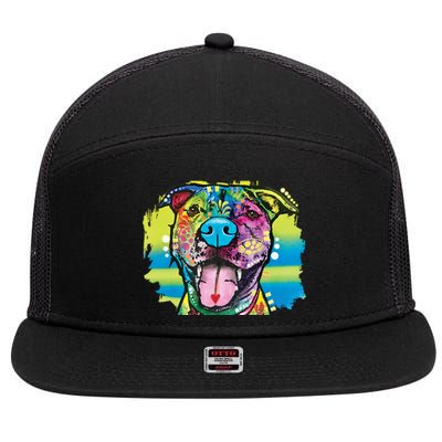 Colorful Happy Pitbull 7 Panel Mesh Trucker Snapback Hat