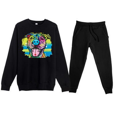 Colorful Happy Pitbull Premium Crewneck Sweatsuit Set