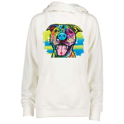 Colorful Happy Pitbull Womens Funnel Neck Pullover Hood