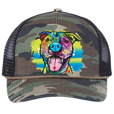 Colorful Happy Pitbull Retro Rope Trucker Hat Cap