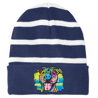 Colorful Happy Pitbull Striped Beanie with Solid Band