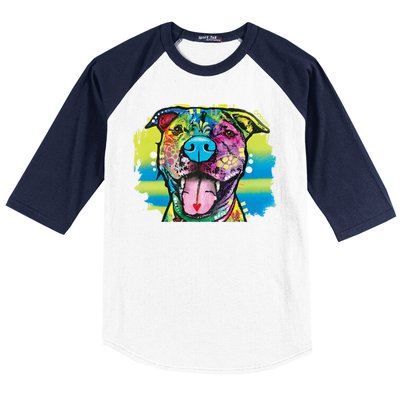 Colorful Happy Pitbull Baseball Sleeve Shirt