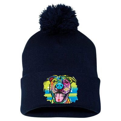 Colorful Happy Pitbull Pom Pom 12in Knit Beanie