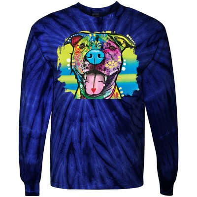 Colorful Happy Pitbull Tie-Dye Long Sleeve Shirt