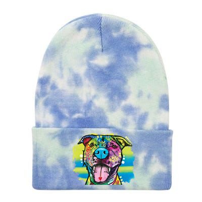 Colorful Happy Pitbull Tie Dye 12in Knit Beanie