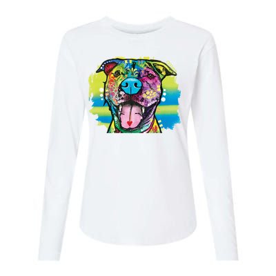 Colorful Happy Pitbull Womens Cotton Relaxed Long Sleeve T-Shirt