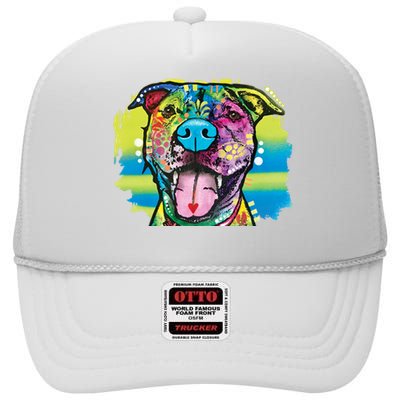 Colorful Happy Pitbull High Crown Mesh Back Trucker Hat