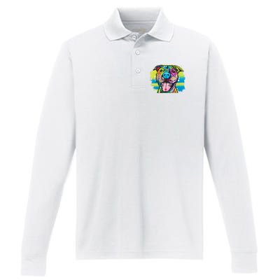 Colorful Happy Pitbull Performance Long Sleeve Polo