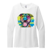 Colorful Happy Pitbull Womens CVC Long Sleeve Shirt