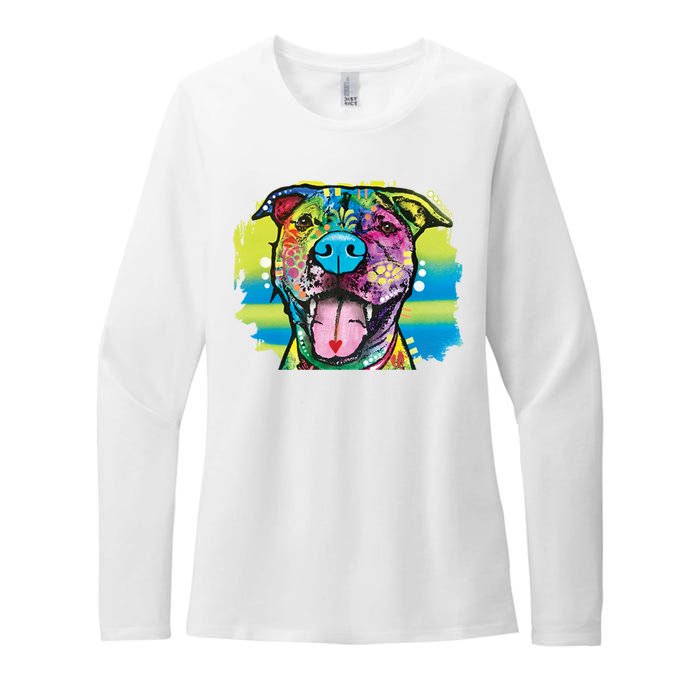 Colorful Happy Pitbull Womens CVC Long Sleeve Shirt