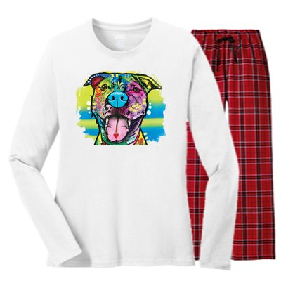 Colorful Happy Pitbull Women's Long Sleeve Flannel Pajama Set 