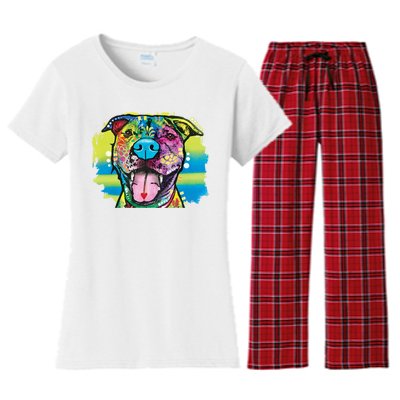 Colorful Happy Pitbull Women's Flannel Pajama Set