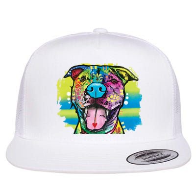 Colorful Happy Pitbull Flat Bill Trucker Hat