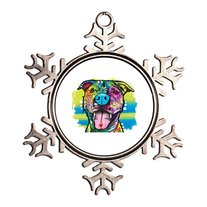 Colorful Happy Pitbull Metallic Star Ornament