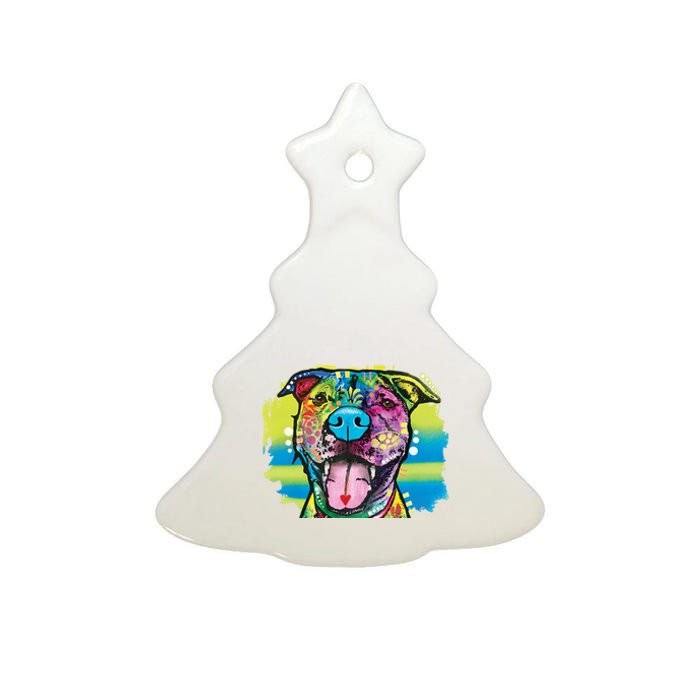 Colorful Happy Pitbull Ceramic Tree Ornament