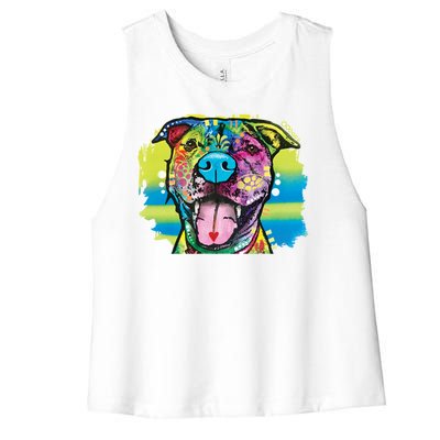 Colorful Happy Pitbull Women's Racerback Cropped Tank