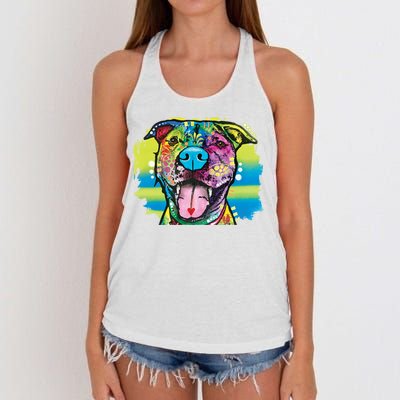 Colorful Happy Pitbull Women's Knotted Racerback Tank