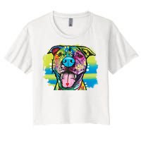 Colorful Happy Pitbull Women's Crop Top Tee