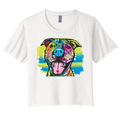 Colorful Happy Pitbull Women's Crop Top Tee