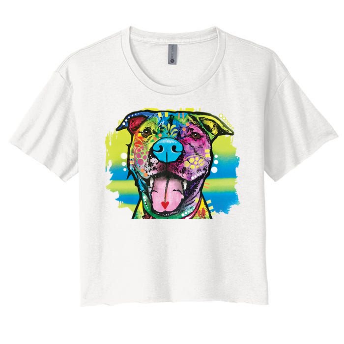 Colorful Happy Pitbull Women's Crop Top Tee