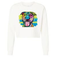 Colorful Happy Pitbull Cropped Pullover Crew