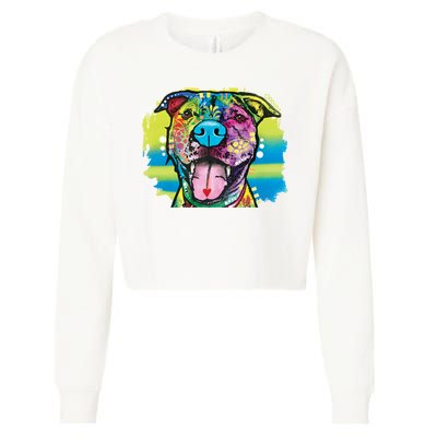 Colorful Happy Pitbull Cropped Pullover Crew