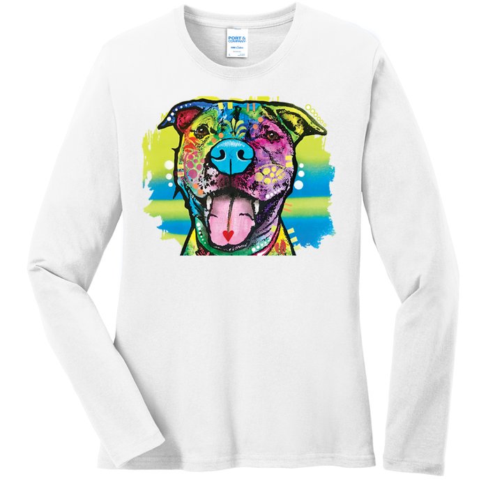 Colorful Happy Pitbull Ladies Long Sleeve Shirt