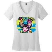 Colorful Happy Pitbull Women's V-Neck T-Shirt