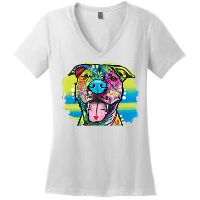 Colorful Happy Pitbull Women's V-Neck T-Shirt