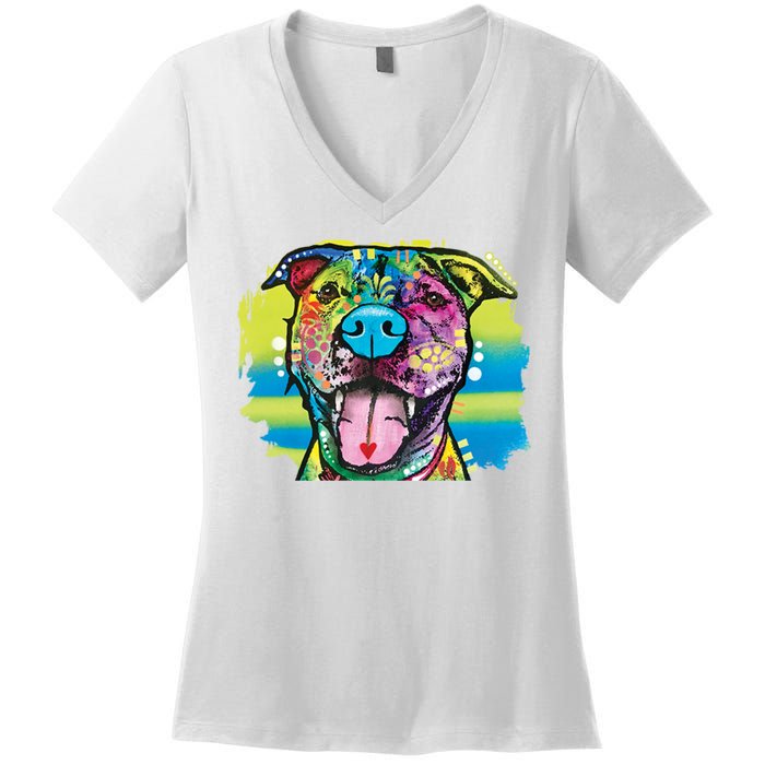 Colorful Happy Pitbull Women's V-Neck T-Shirt