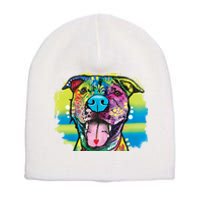 Colorful Happy Pitbull Short Acrylic Beanie