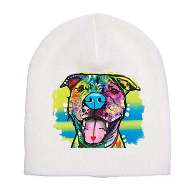 Colorful Happy Pitbull Short Acrylic Beanie