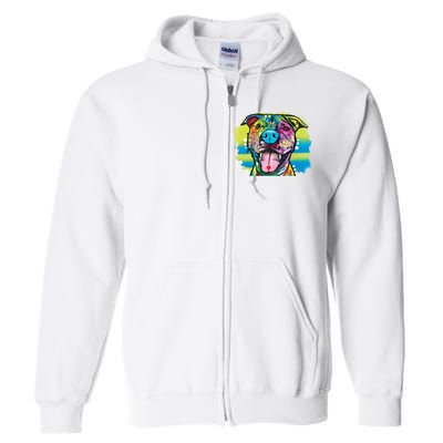 Colorful Happy Pitbull Full Zip Hoodie