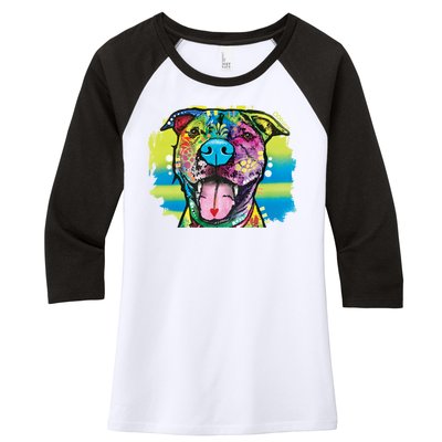 Colorful Happy Pitbull Women's Tri-Blend 3/4-Sleeve Raglan Shirt