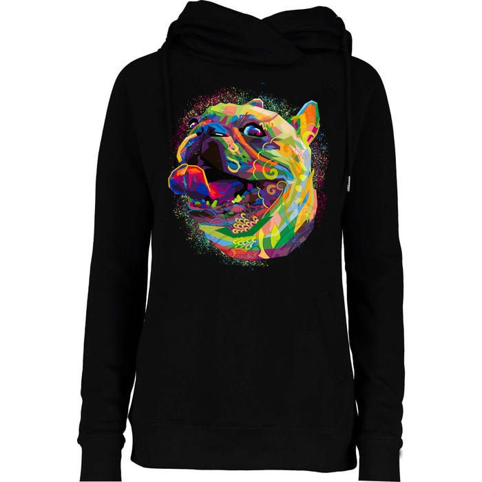 Colorful Happy Pug Smiling Womens Funnel Neck Pullover Hood